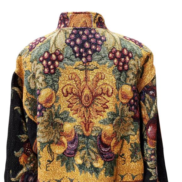 Sugar Street Weavers Gold Black Multi Fruit Woven Tapestry Jacket Floral Sz M - Picture 10 of 13